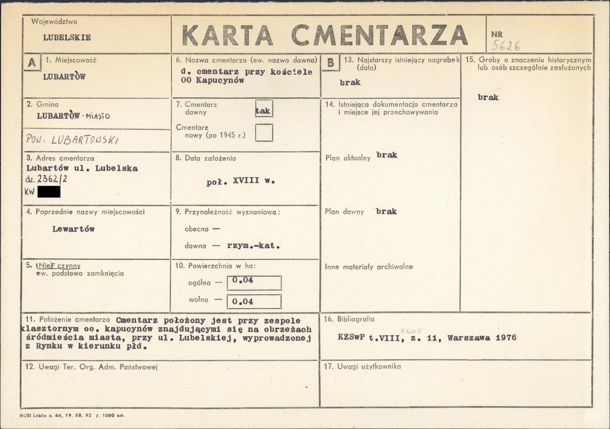 KC - Karta cmentarza, skan nr 1