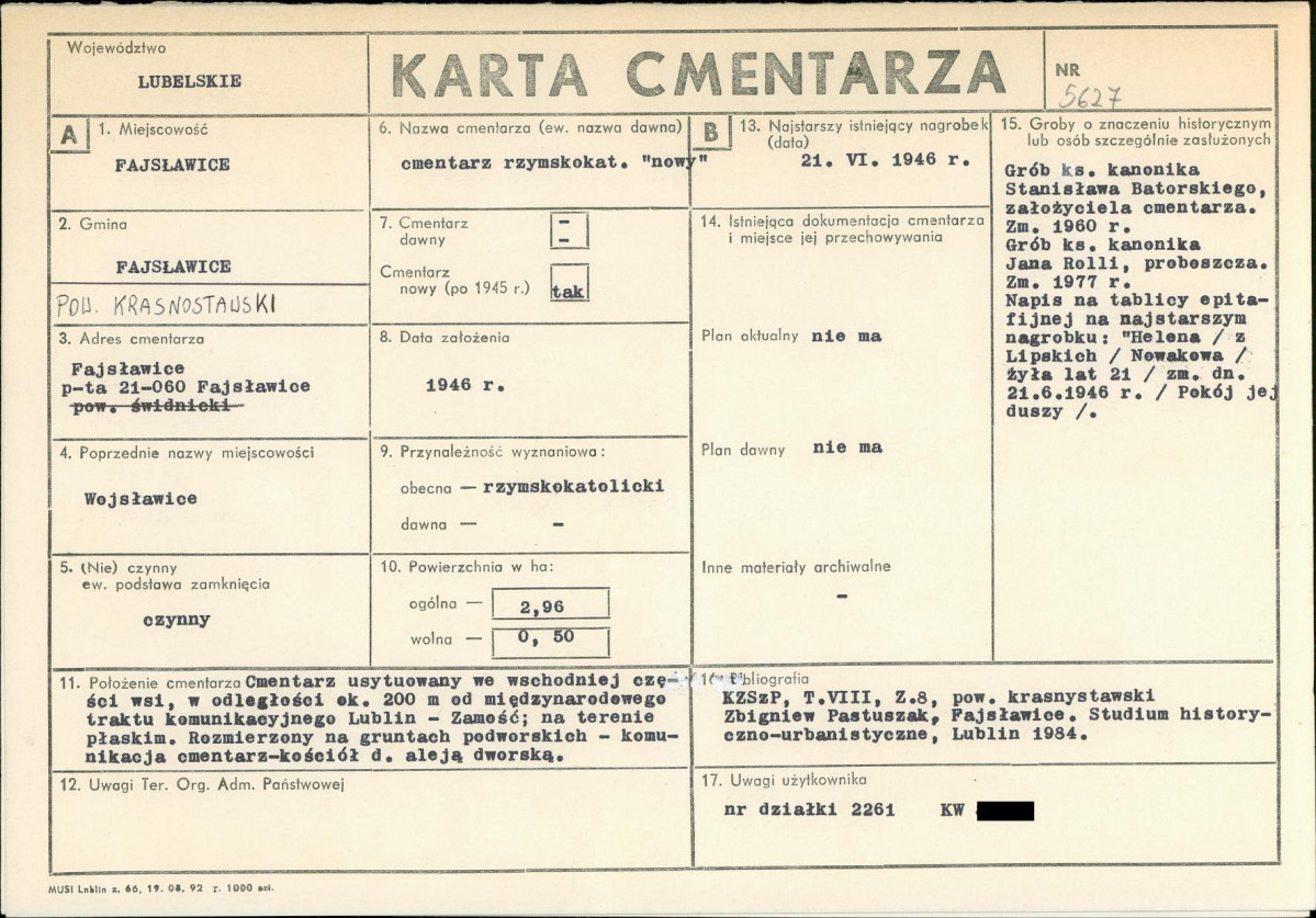 KC - Karta cmentarza, skan nr 1