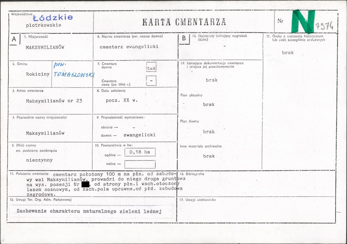 KC - Karta cmentarza, skan nr 1