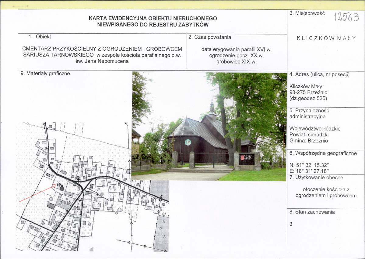 Karta obiektu niewpisanego do rejestru, skan nr 1