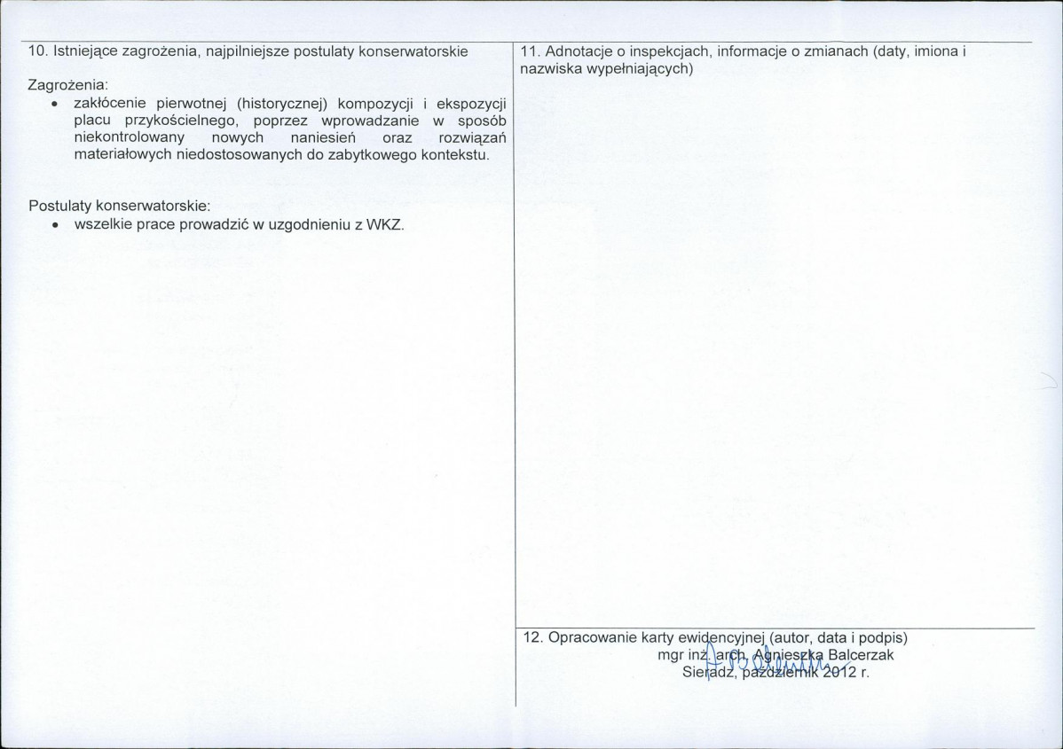 Karta obiektu niewpisanego do rejestru, skan nr 2