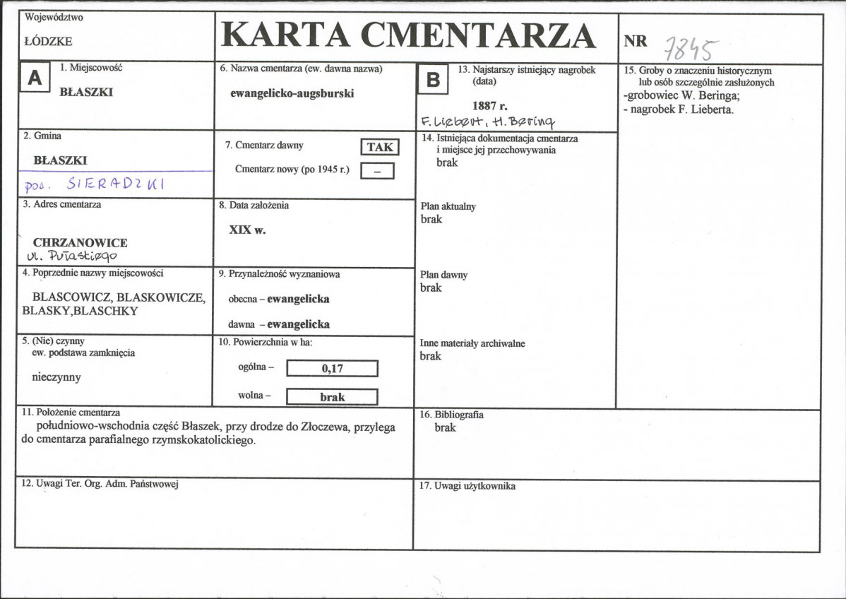 KC - Karta cmentarza, skan nr 1