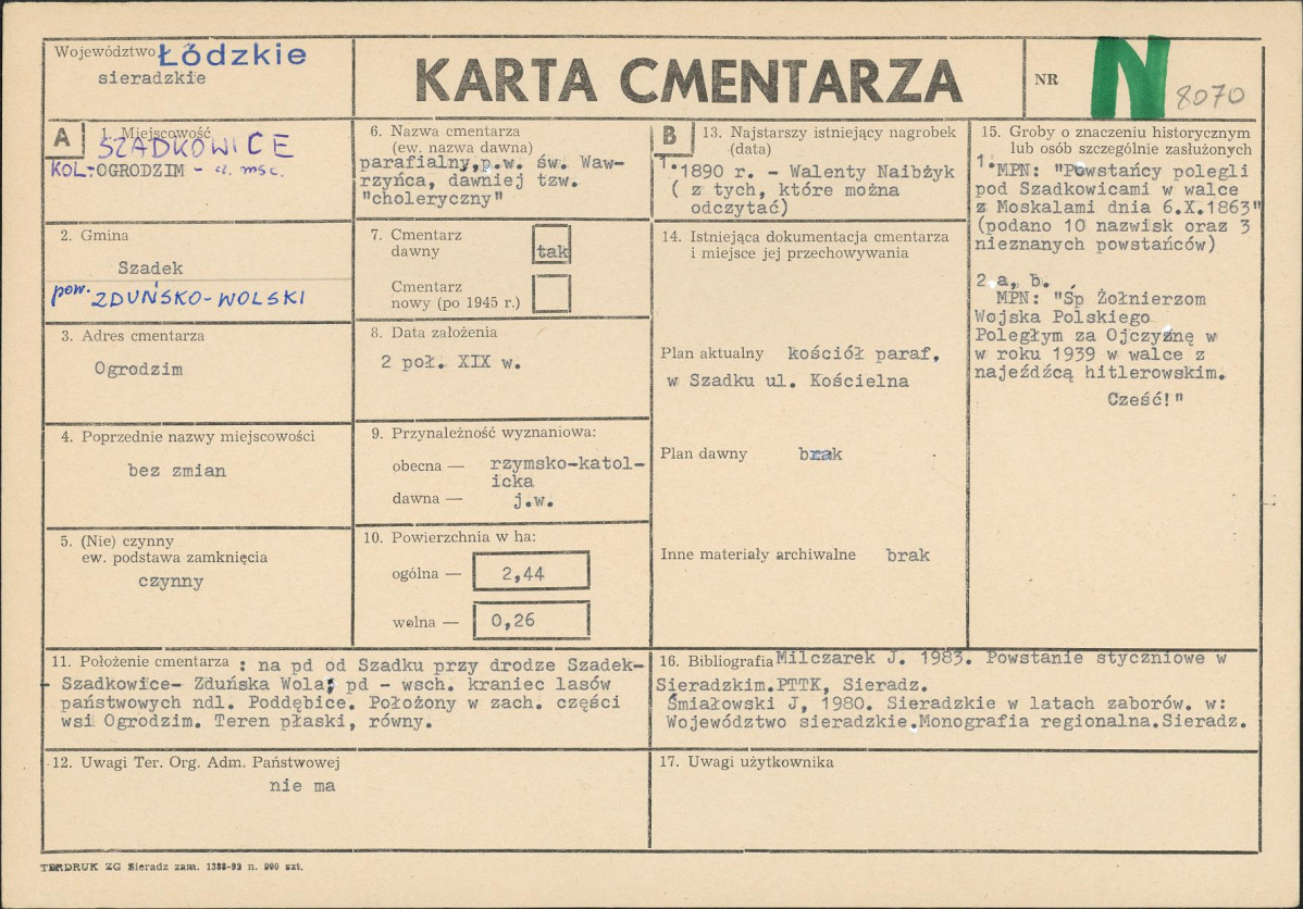KC - Karta cmentarza, skan nr 1