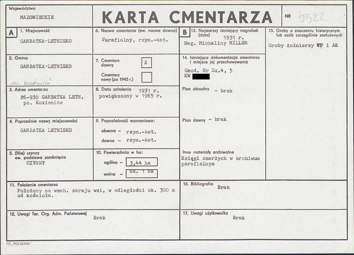 KC - Karta cmentarza, skan nr 1