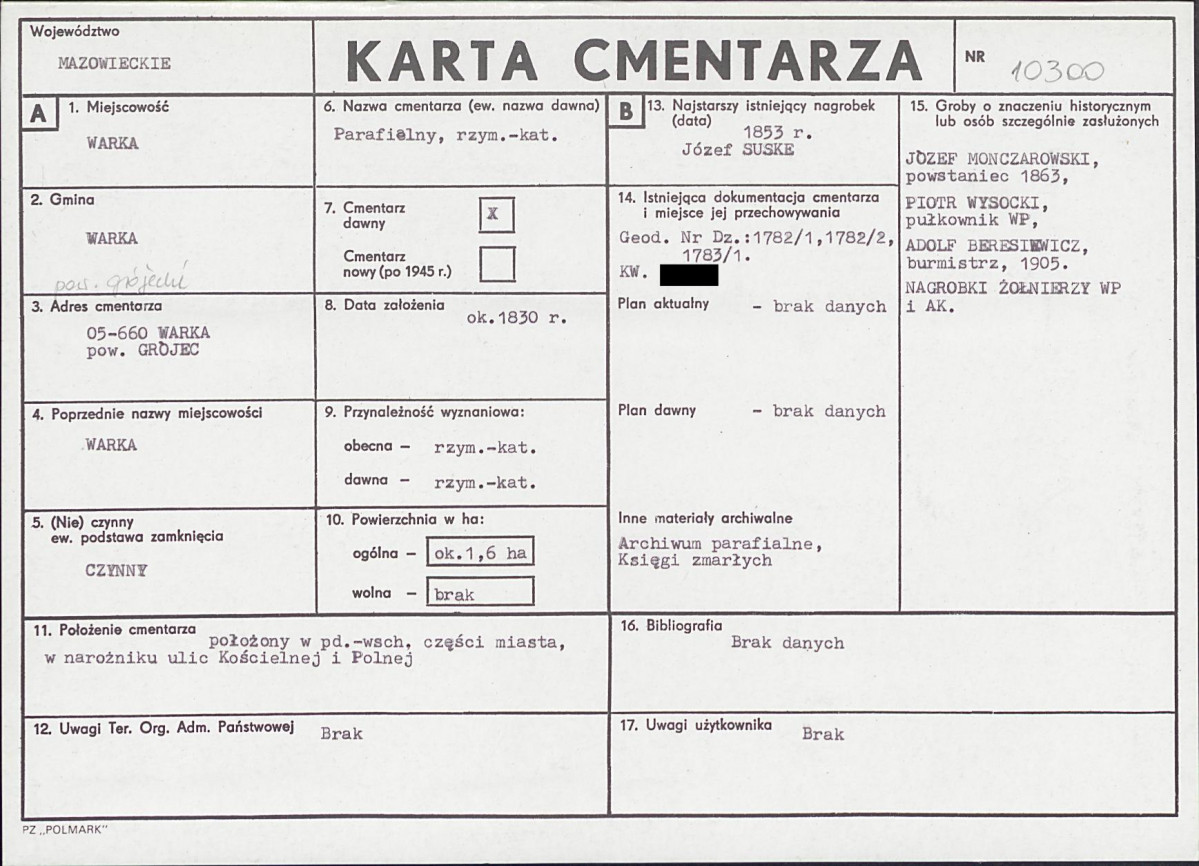 KC - Karta cmentarza, skan nr 1