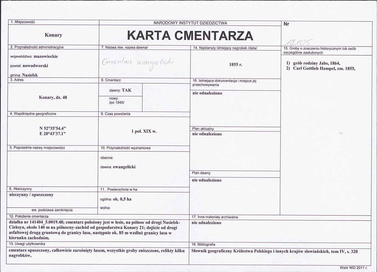 KC - Karta cmentarza, skan nr 1