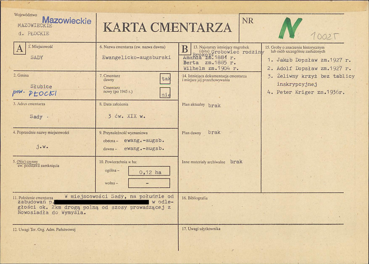 KC - Karta cmentarza, skan nr 1