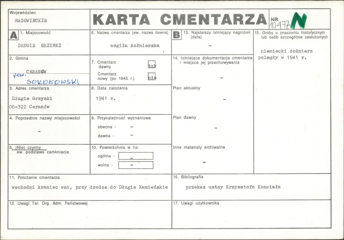 KC - Karta cmentarza, skan nr 1