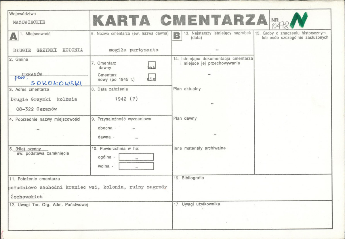 KC - Karta cmentarza, skan nr 1