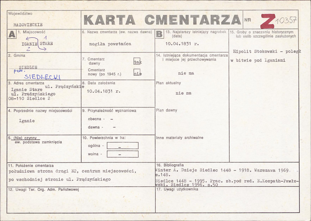 KC - Karta cmentarza, skan nr 1