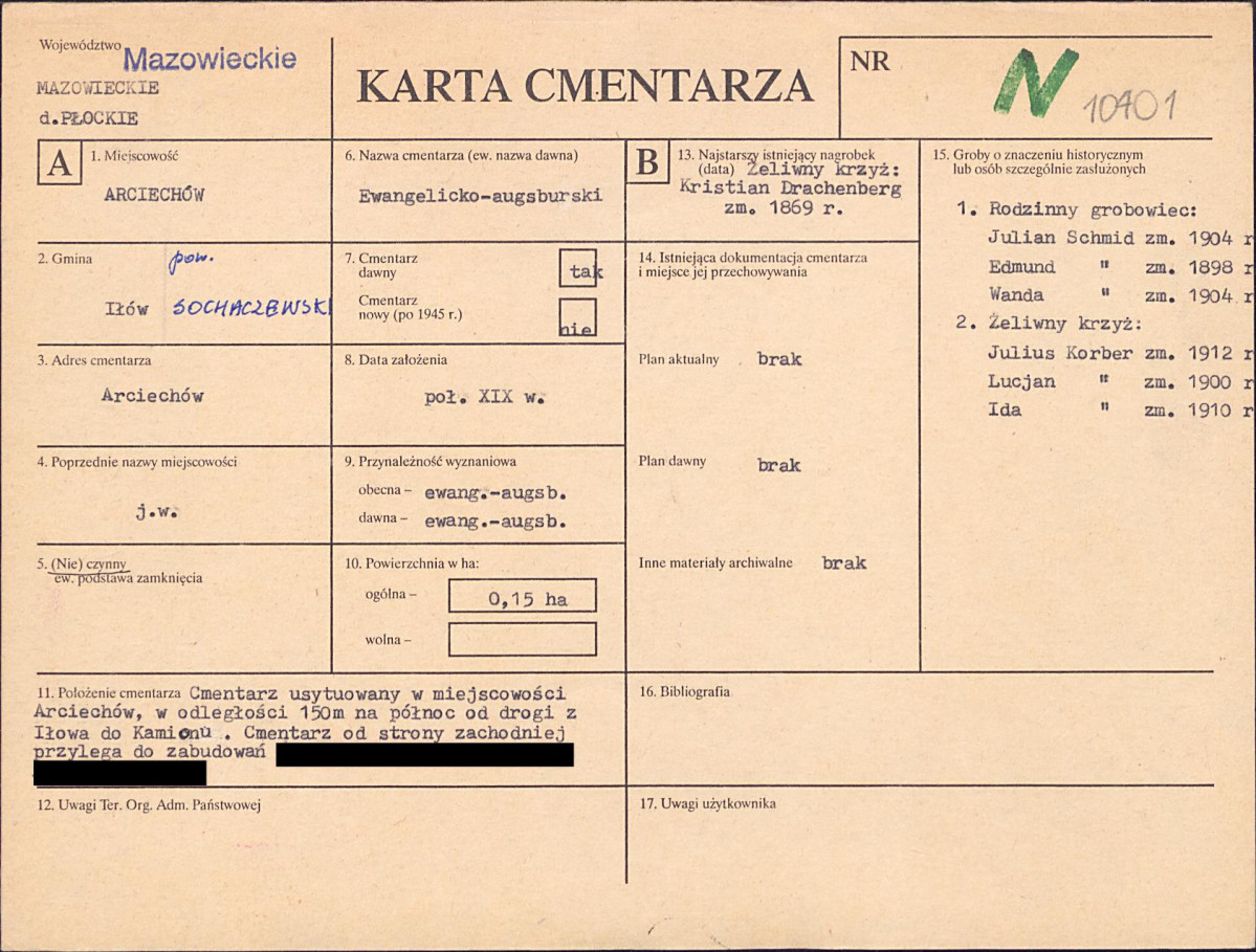 KC - Karta cmentarza, skan nr 1