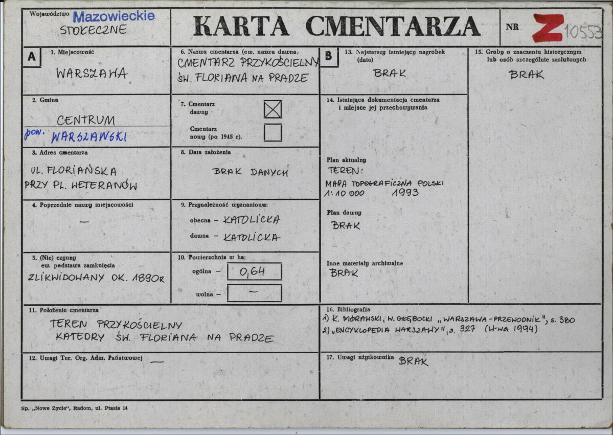 KC - Karta cmentarza, skan nr 1