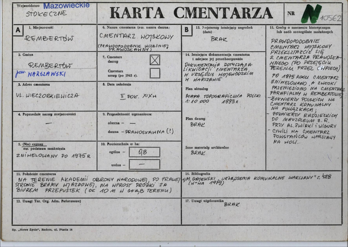 KC - Karta cmentarza, skan nr 1