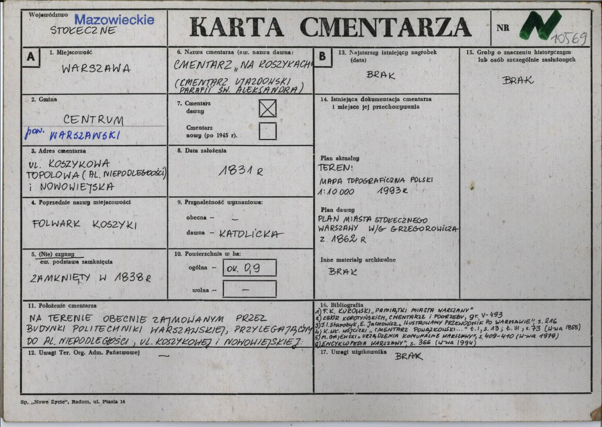 KC - Karta cmentarza, skan nr 1