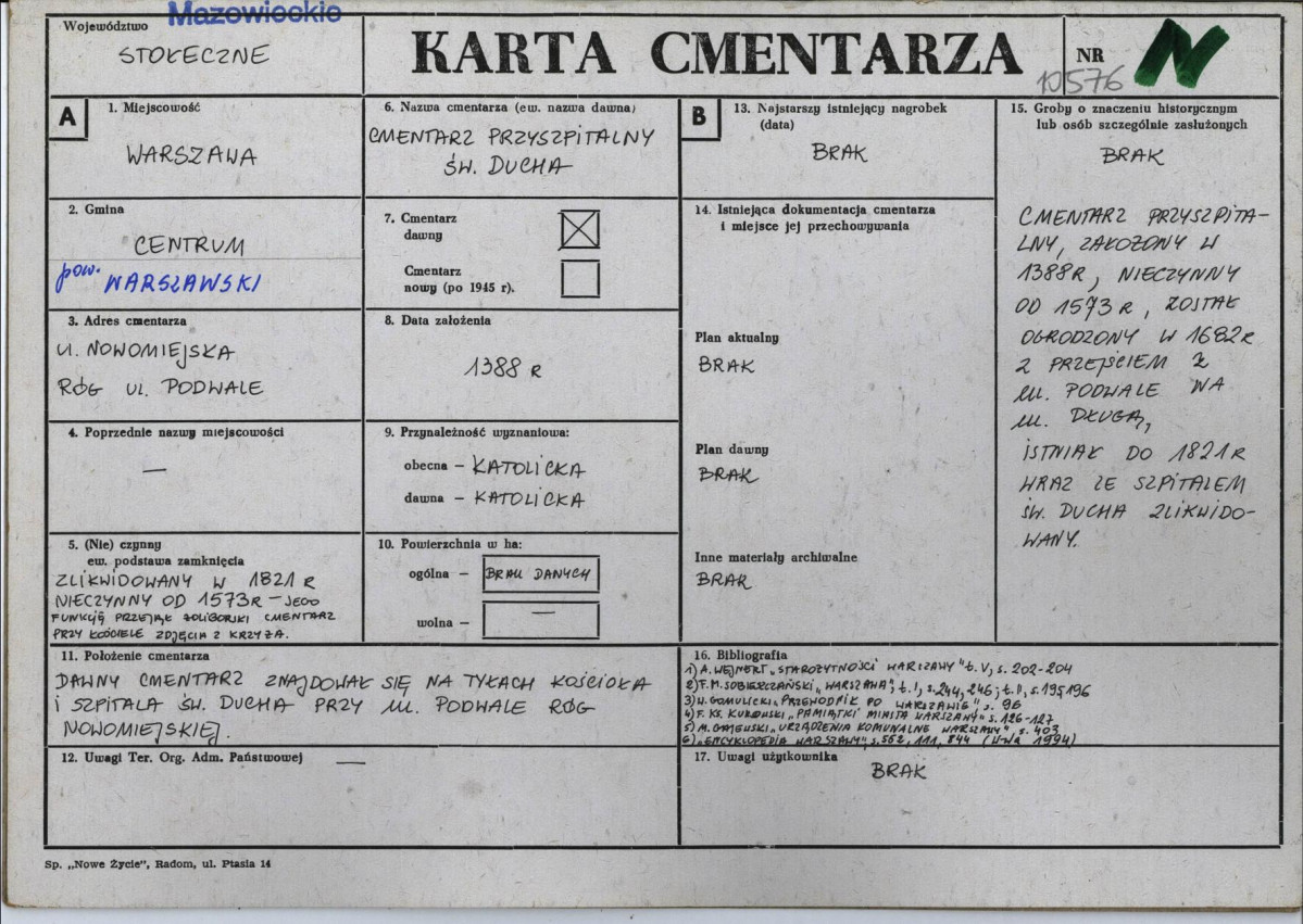 KC - Karta cmentarza, skan nr 1