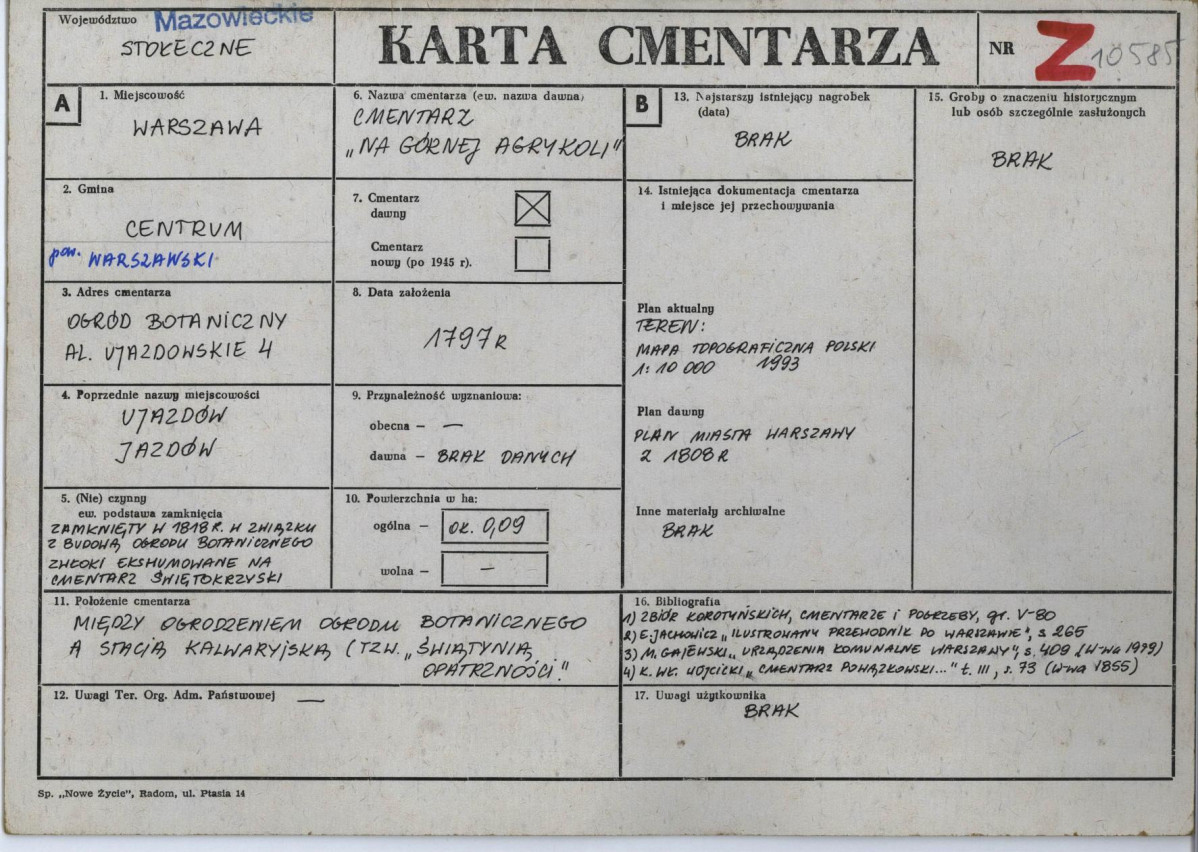 KC - Karta cmentarza, skan nr 1
