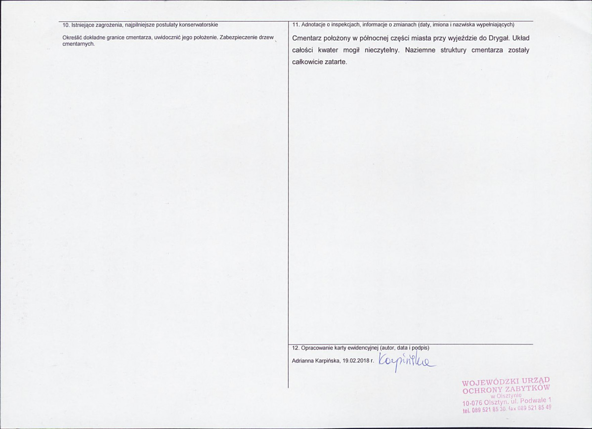 Karta obiektu niewpisanego do rejestru, skan nr 2