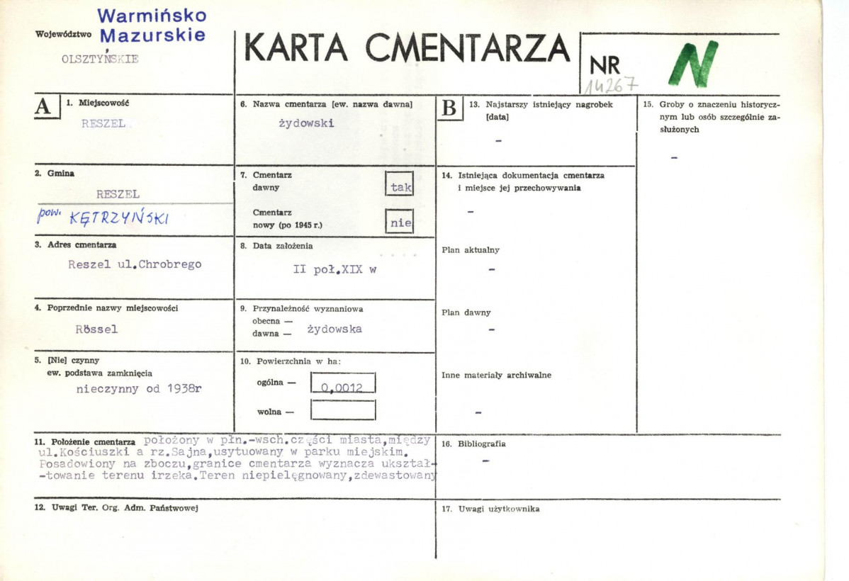 KC - Karta cmentarza, skan nr 1