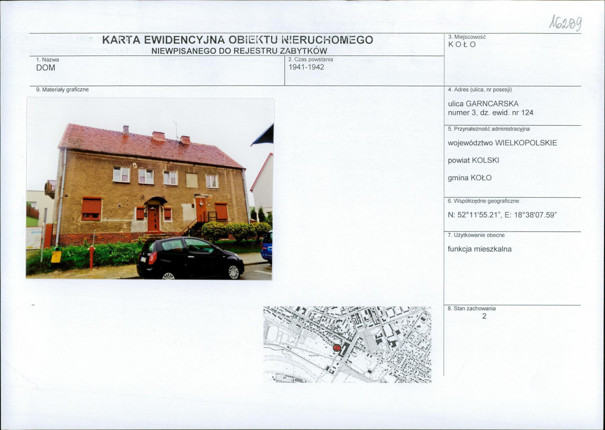 Karta obiektu niewpisanego do rejestru, skan nr 1