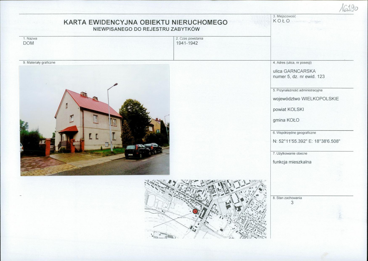 Karta obiektu niewpisanego do rejestru, skan nr 1