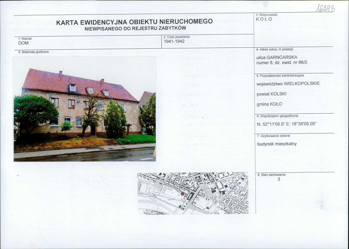 Karta obiektu niewpisanego do rejestru, skan nr 1