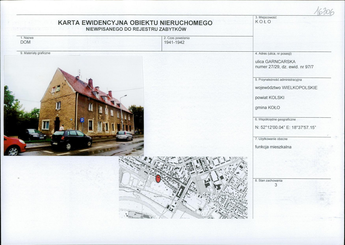 Karta obiektu niewpisanego do rejestru, skan nr 1
