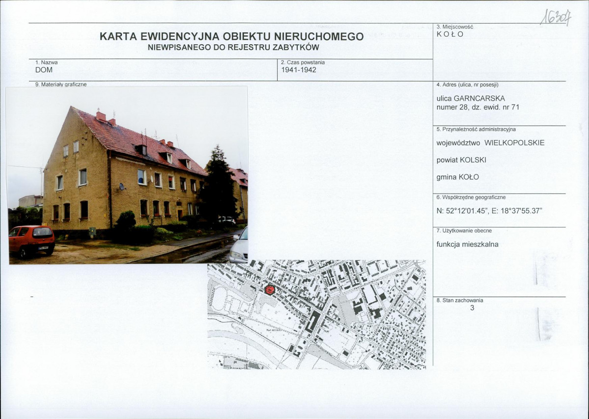 Karta obiektu niewpisanego do rejestru, skan nr 1