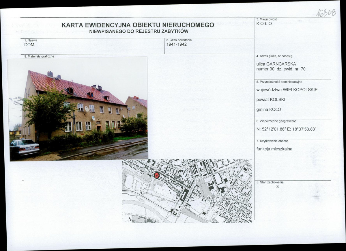 Karta obiektu niewpisanego do rejestru, skan nr 1