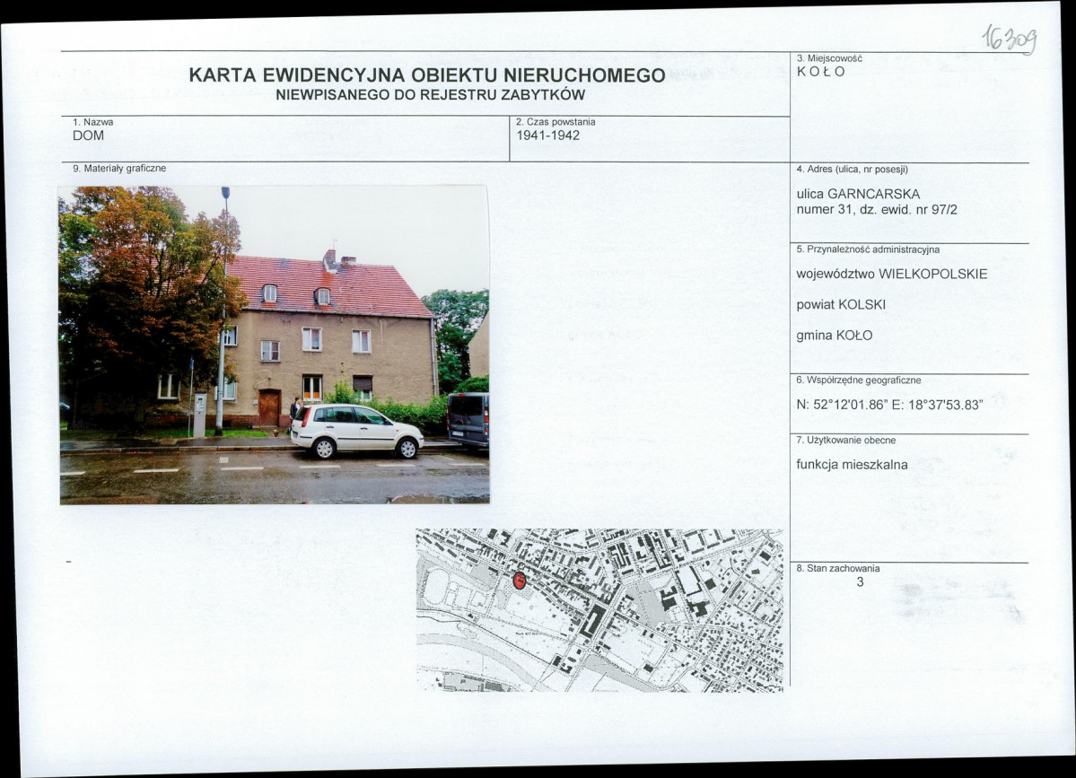 Karta obiektu niewpisanego do rejestru, skan nr 1
