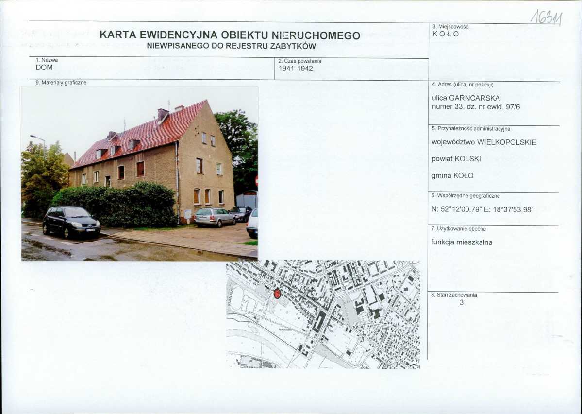Karta obiektu niewpisanego do rejestru, skan nr 1