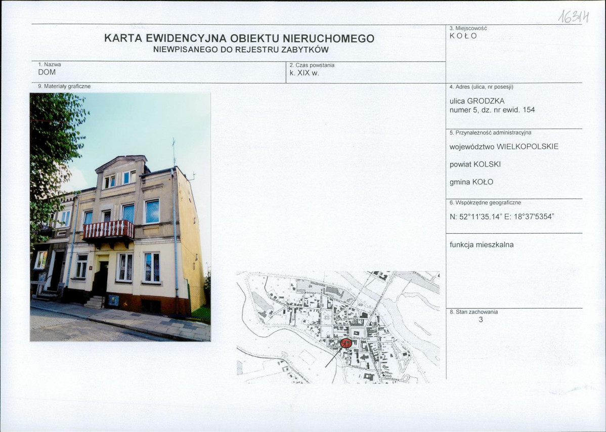Karta obiektu niewpisanego do rejestru, skan nr 1