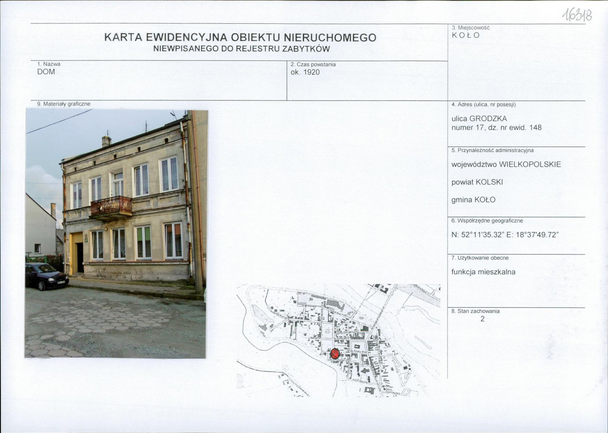 Karta obiektu niewpisanego do rejestru, skan nr 1