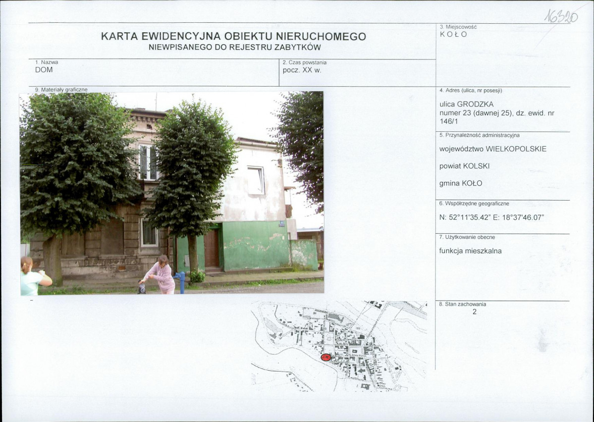 Karta obiektu niewpisanego do rejestru, skan nr 1