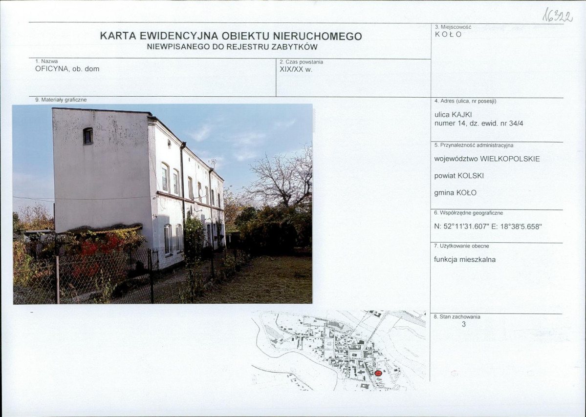 Karta obiektu niewpisanego do rejestru, skan nr 1