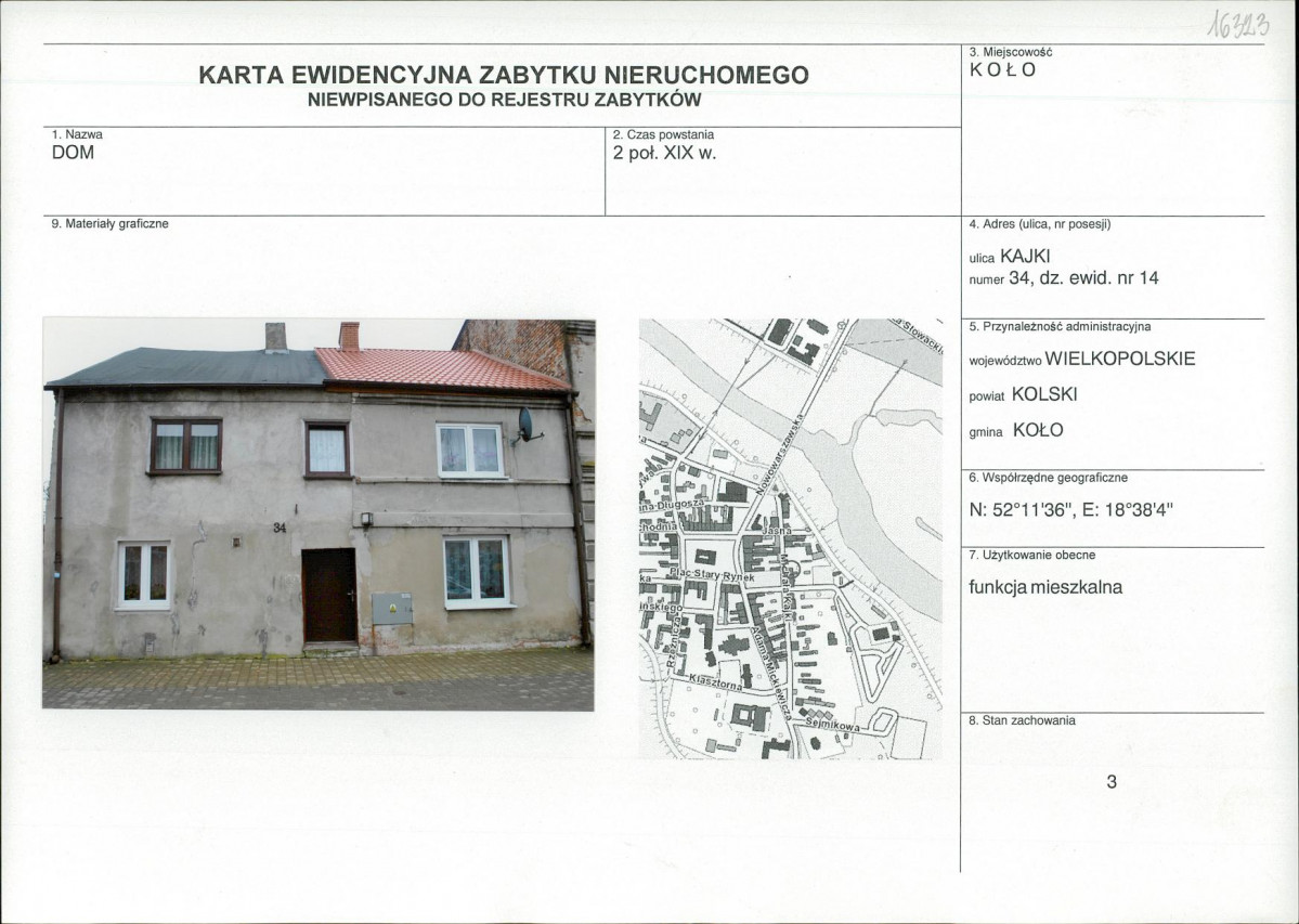 Karta obiektu niewpisanego do rejestru, skan nr 1