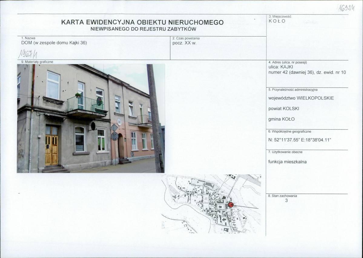 Karta obiektu niewpisanego do rejestru, skan nr 1