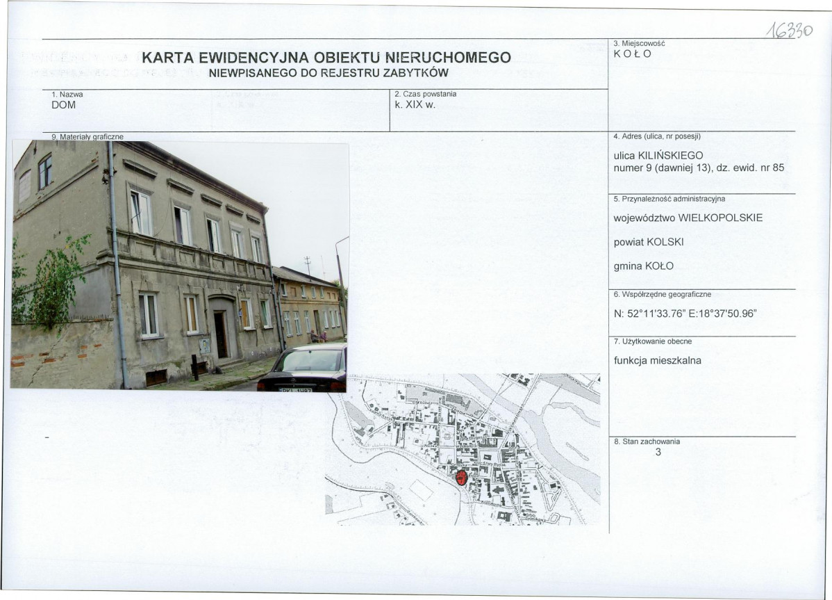 Karta obiektu niewpisanego do rejestru, skan nr 1