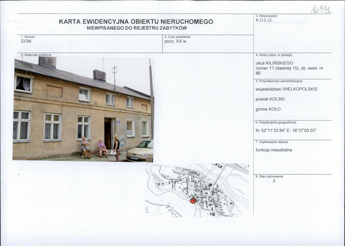 Karta obiektu niewpisanego do rejestru, skan nr 1
