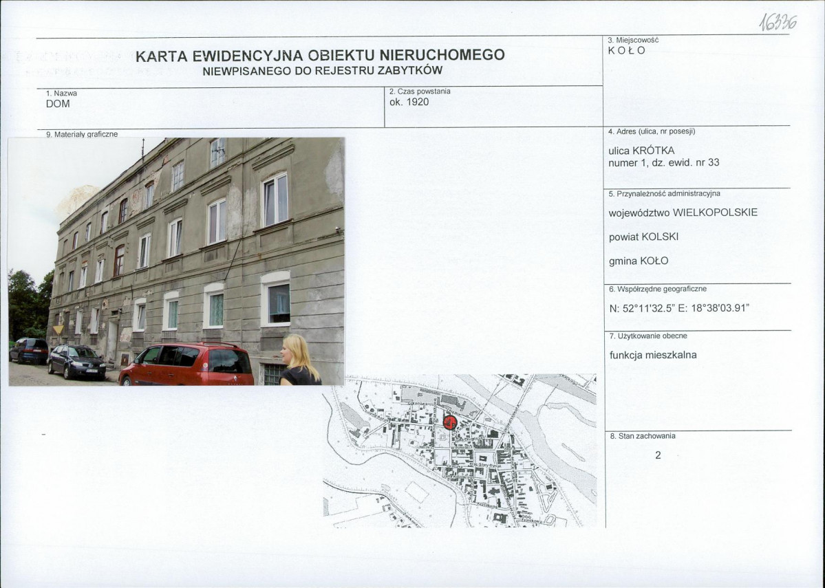 Karta obiektu niewpisanego do rejestru, skan nr 1