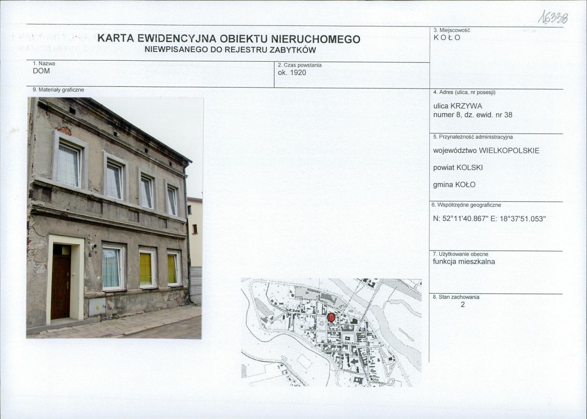 Karta obiektu niewpisanego do rejestru, skan nr 1