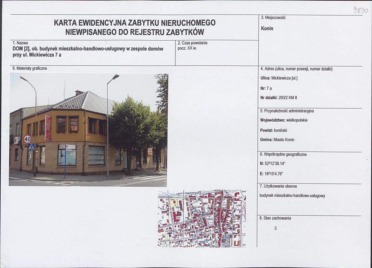 Karta obiektu niewpisanego do rejestru, skan nr 1
