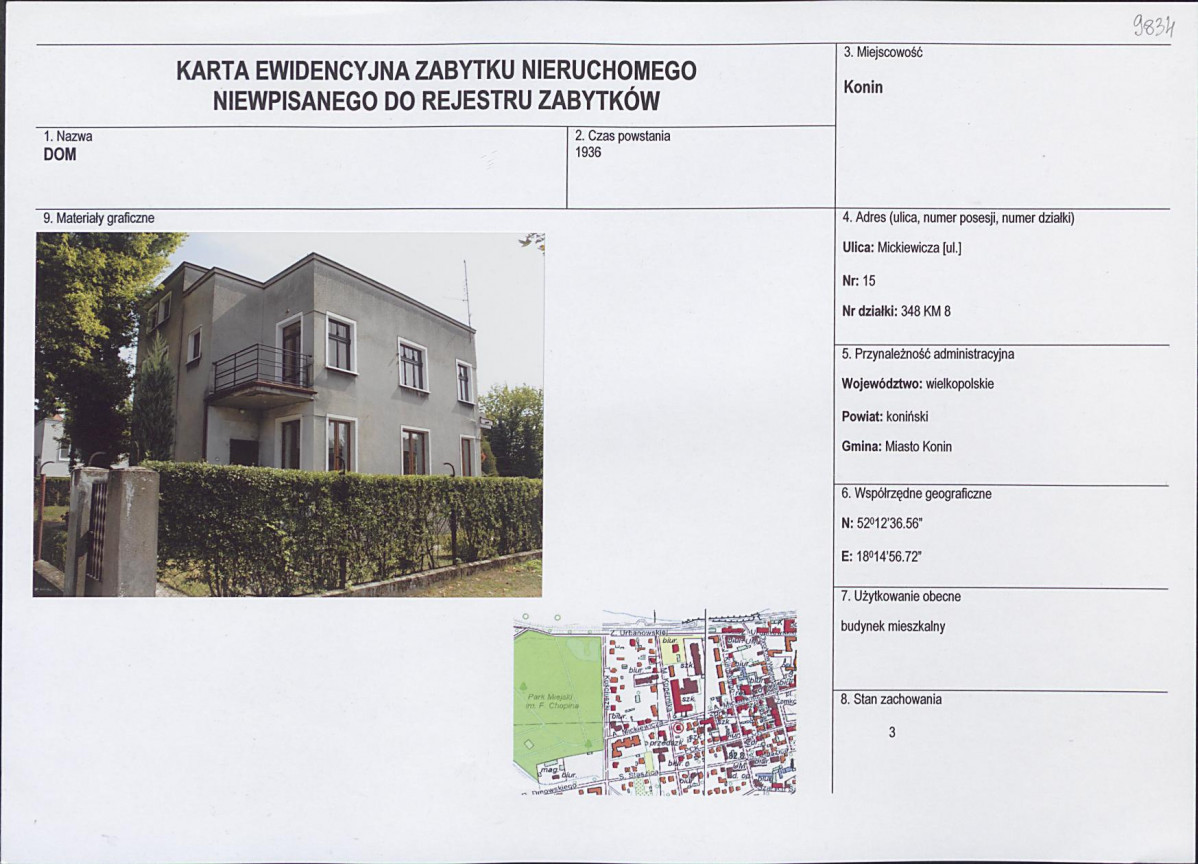 Karta obiektu niewpisanego do rejestru, skan nr 1