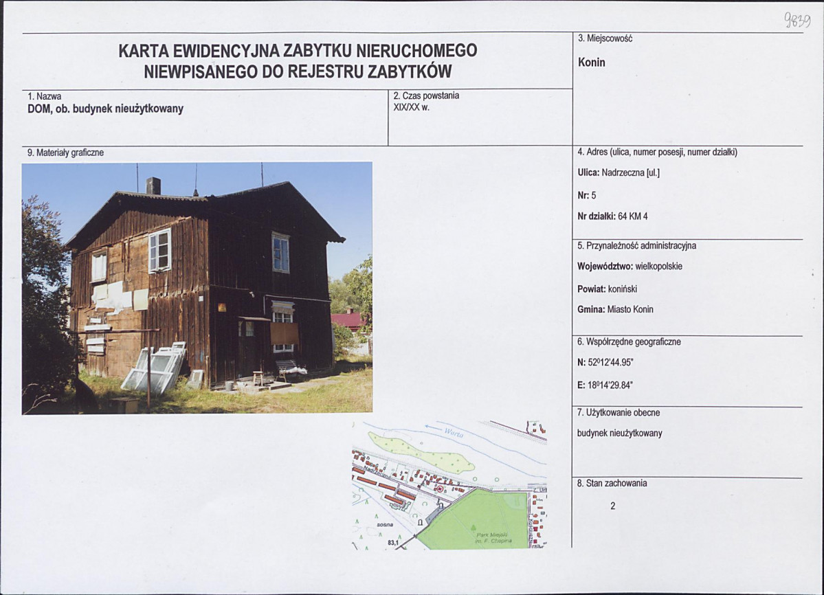 Karta obiektu niewpisanego do rejestru, skan nr 1