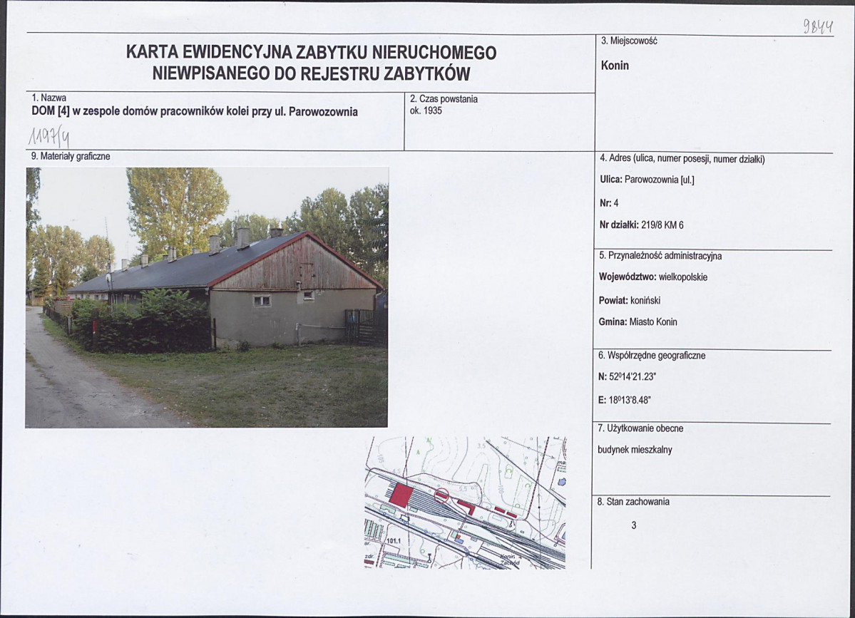 Karta obiektu niewpisanego do rejestru, skan nr 1