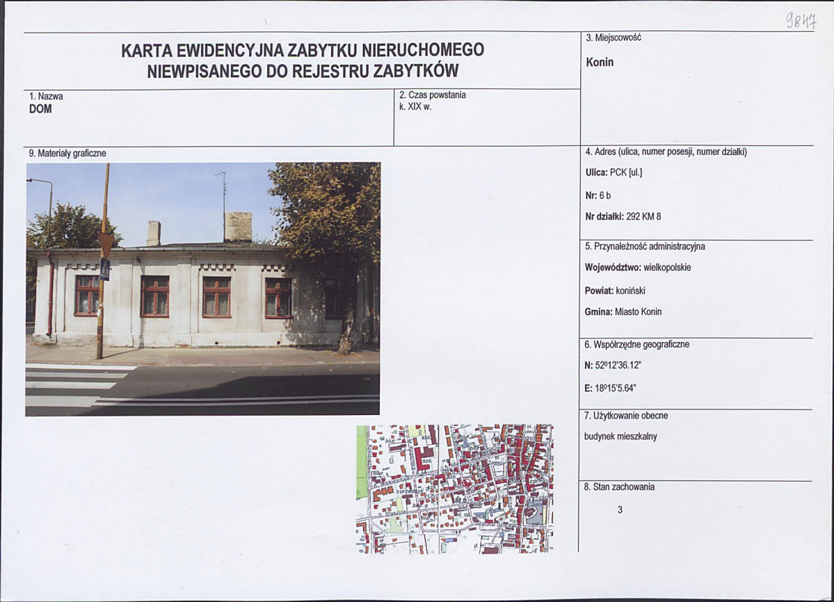 Karta obiektu niewpisanego do rejestru, skan nr 1