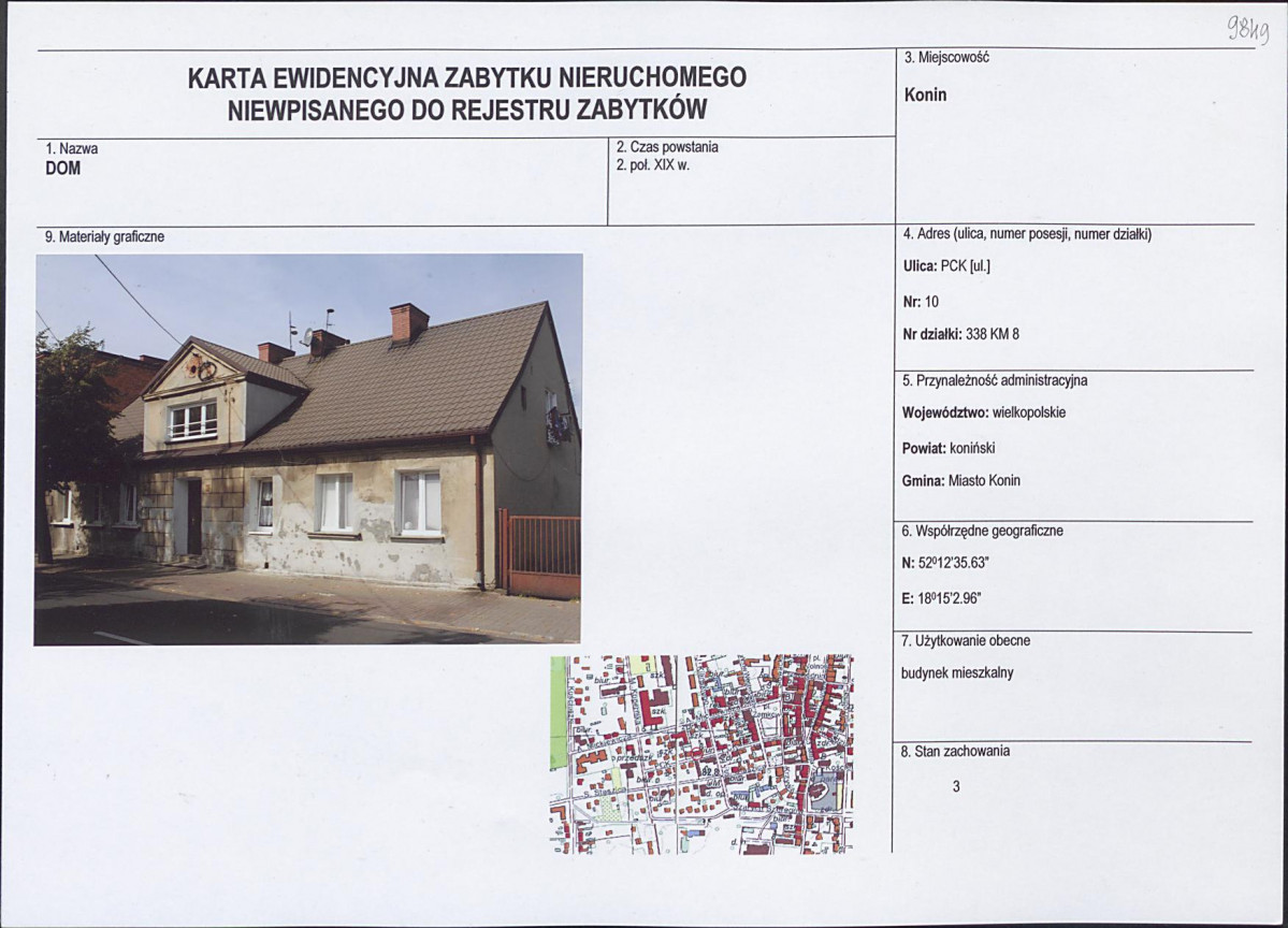 Karta obiektu niewpisanego do rejestru, skan nr 1