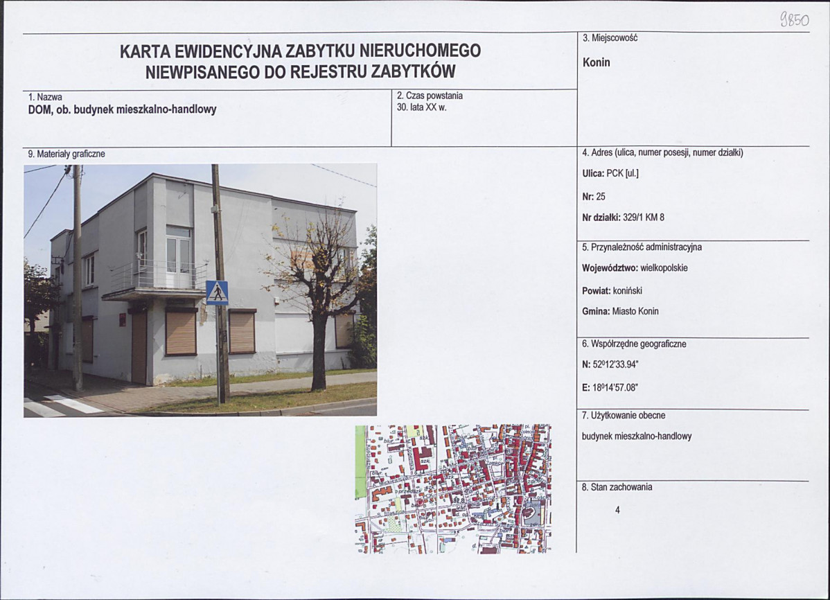 Karta obiektu niewpisanego do rejestru, skan nr 1