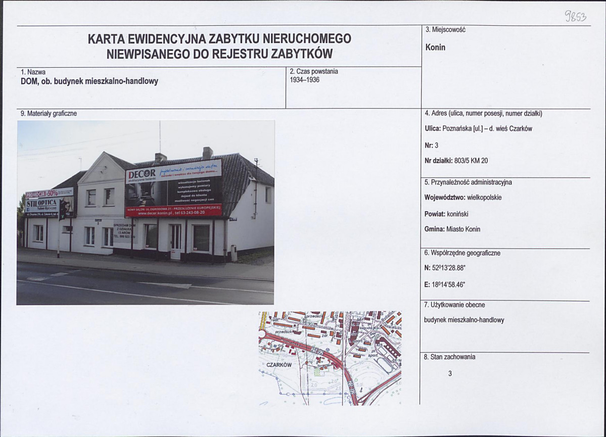 Karta obiektu niewpisanego do rejestru, skan nr 1