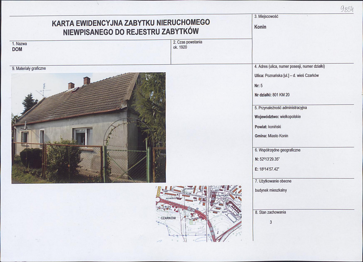 Karta obiektu niewpisanego do rejestru, skan nr 1
