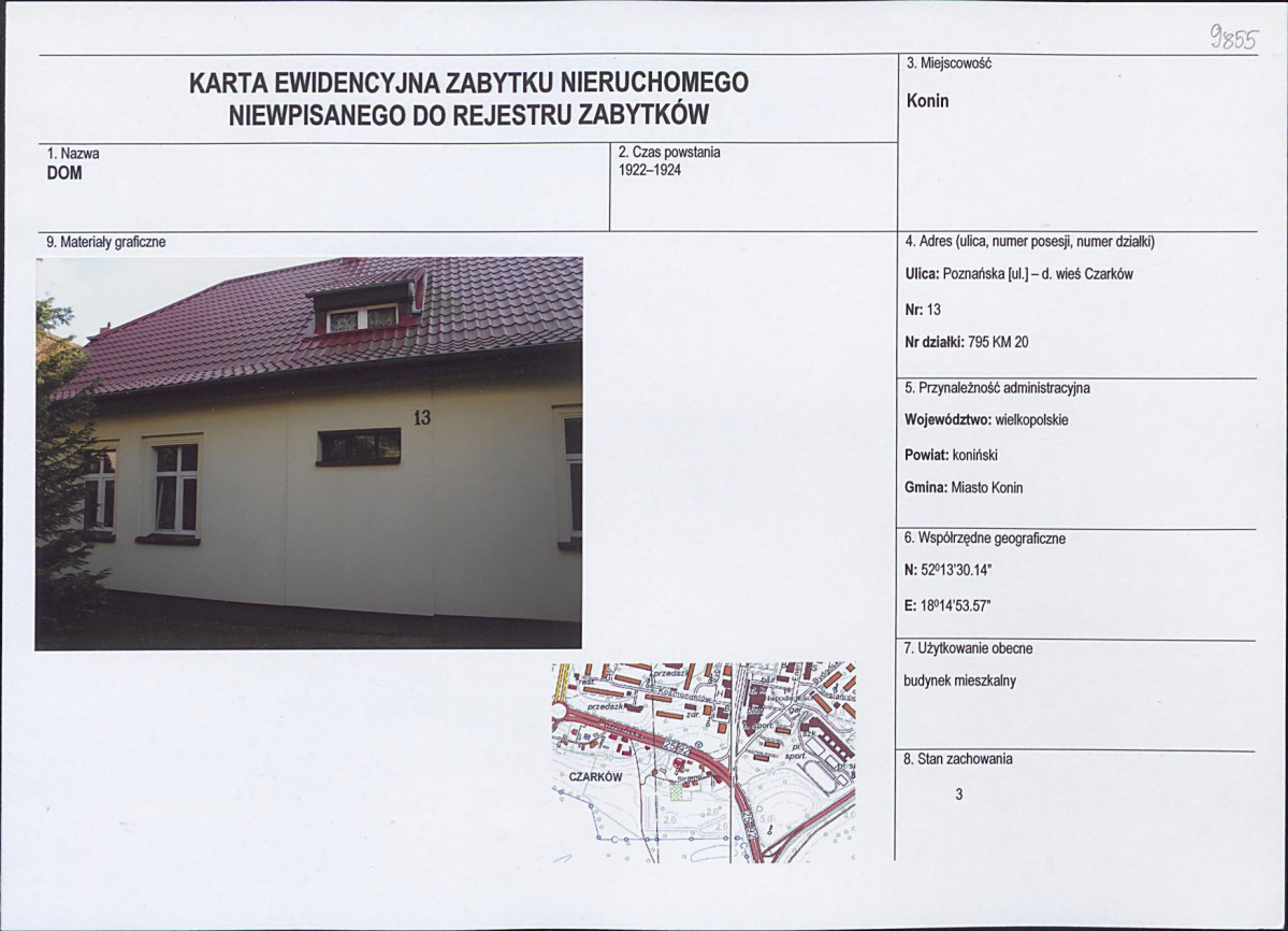 Karta obiektu niewpisanego do rejestru, skan nr 1